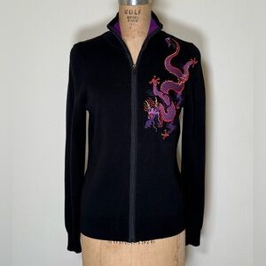 L-RL Ralph Lauren Active Full Zip Sweater Black Purple Embroidered Dragon L NWOT
